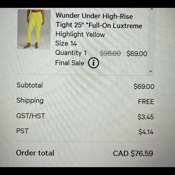 Fit as a size 12 Lulu Lemon Wunder under - Picture 1 of 2